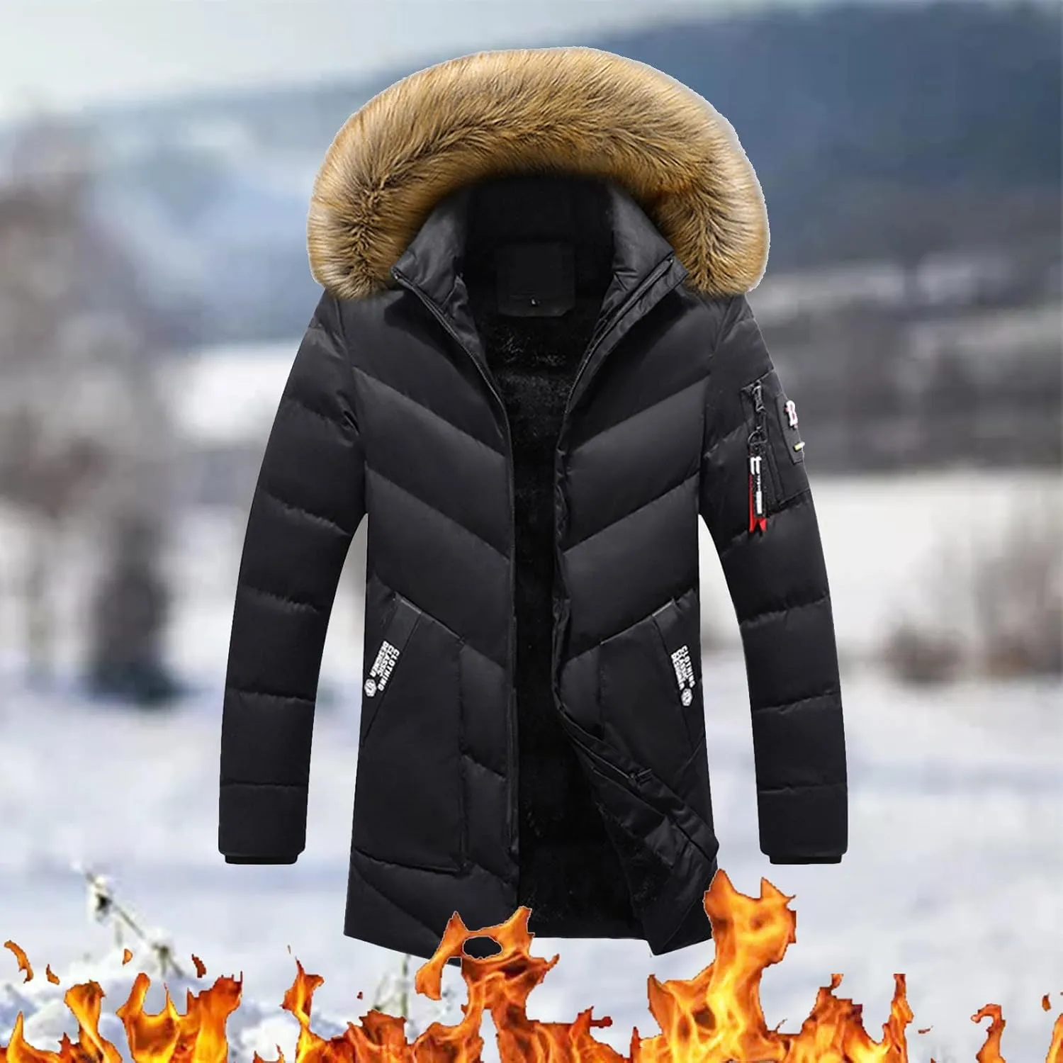 Winter Jacket For Men Cotton Padded Warm Jacket Comfort Outerwear Solid Color Plush Long Fall Winter Coats