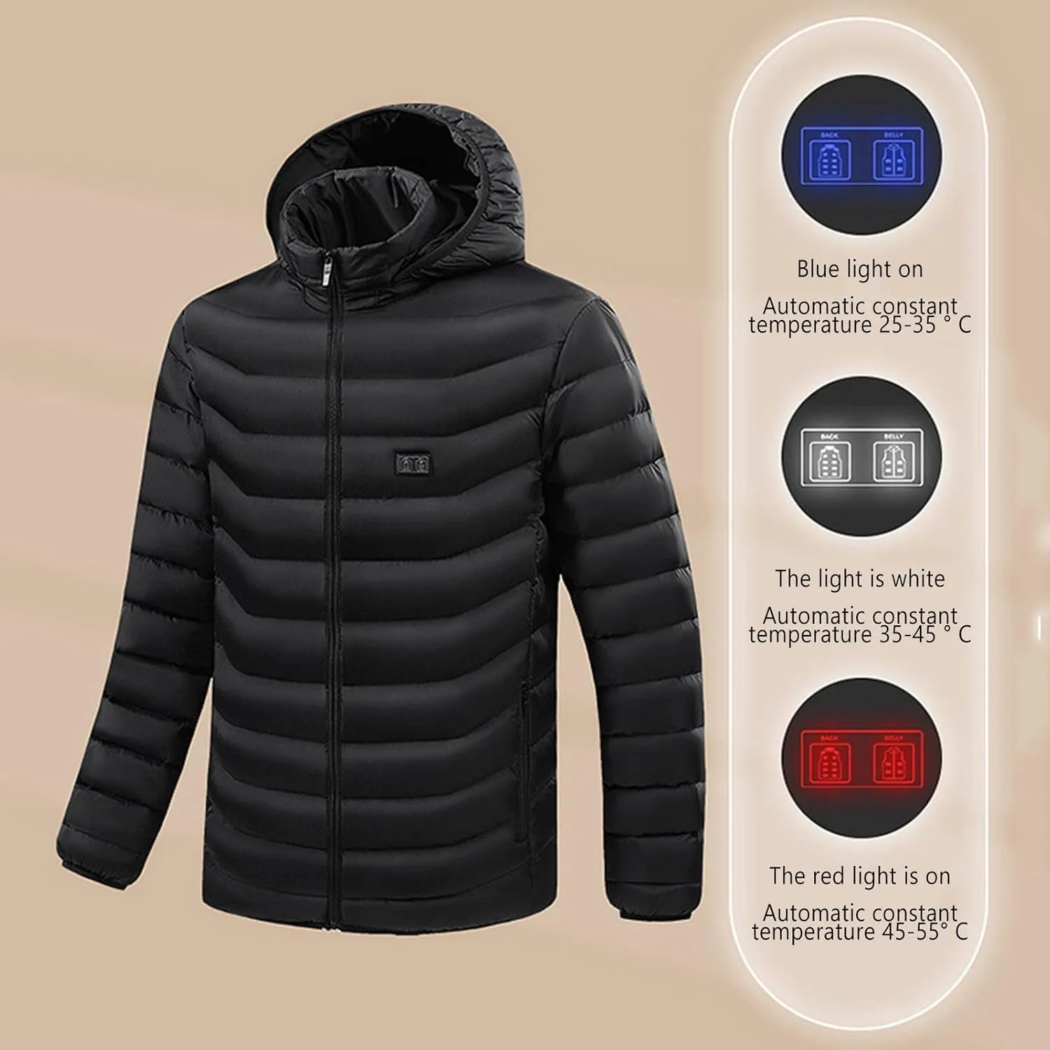 Winter Jacket For Men Cotton Padded Zipper Warm Fall Winter Hooded Coats Plus Velvet Solid Color Jacket Comfort