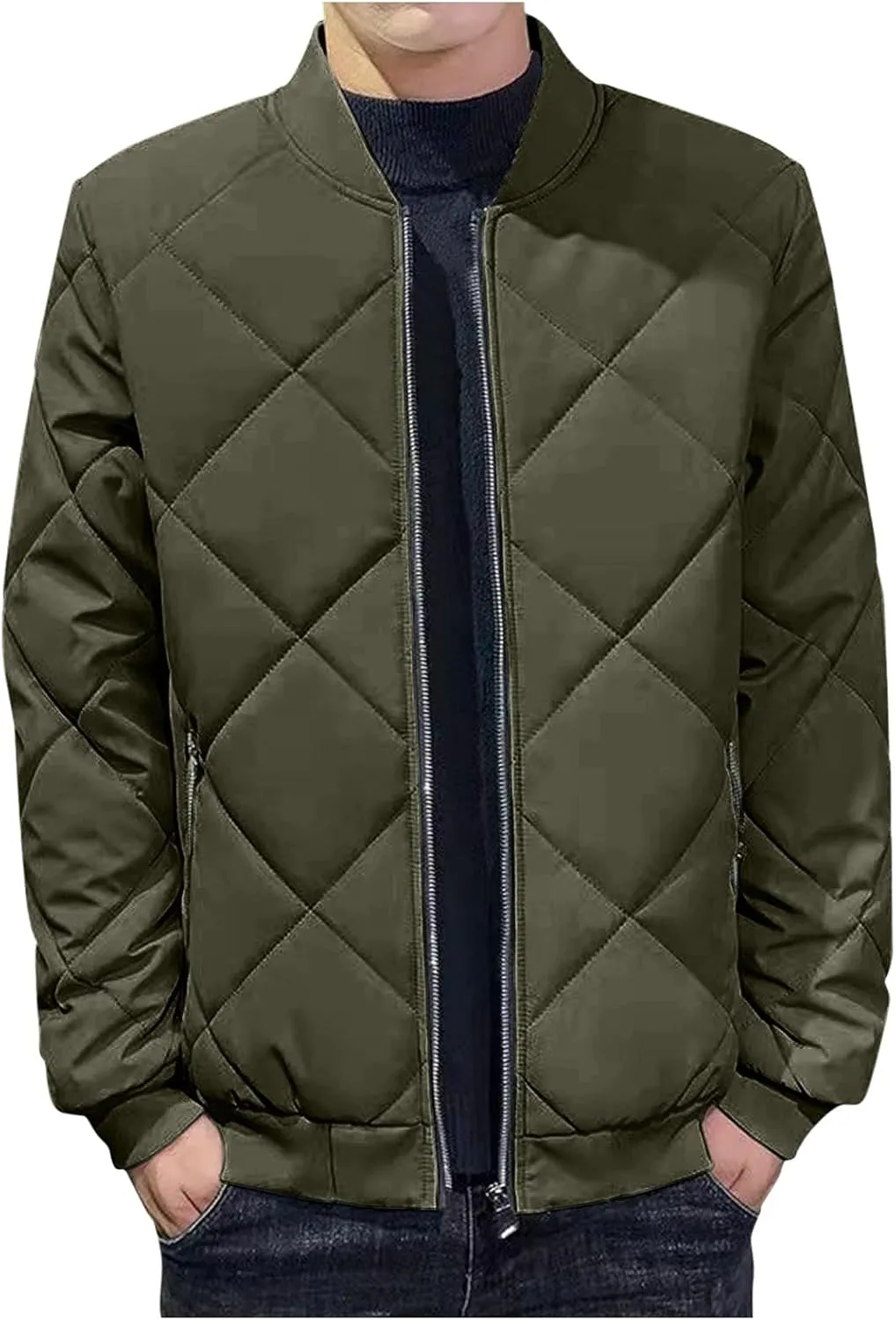 Winter Jacket For Men Cotton Padded Zipper Warm Fall Winter Plus Velvet Coats Stand Down Jacket Outerwear (XXXL)