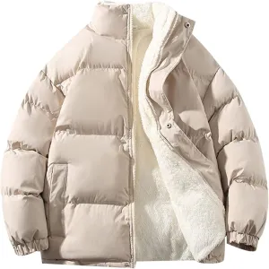 Winter Jacket For Men Zipper Cotton Padded Warm Fall Winter Coats Solid Color Plus Velvet Fashion Jacket (White, XXXL)