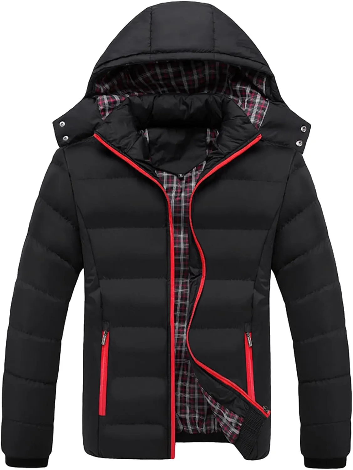Winter Jacket For Men Zipper Cotton Padded Warm Fall Winter Hooded Coats Plus Velvet Fashion Jacket (Black, XXXL)