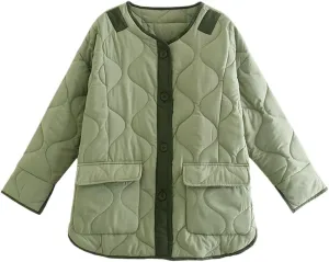 Winter Puffer Jackets For Women Cotton Padded Clothes Oversize Coat Vintage Without Collar Stylish Jackets