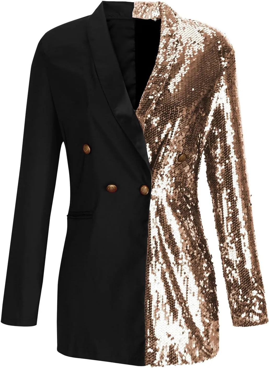 Woman Sequin Blazers Fashion Sparkly Glitter Dress Casual V-Neck Long Sleeve Button Dwon Color Block Mini Dress