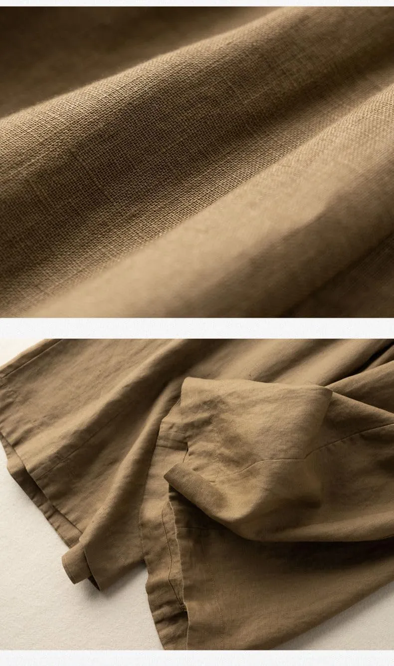 Woman Wide Leg Linen Cropped Pants Elastic High Waist Drawstring Plain Casual Baggy Trousers Lightweight Pant