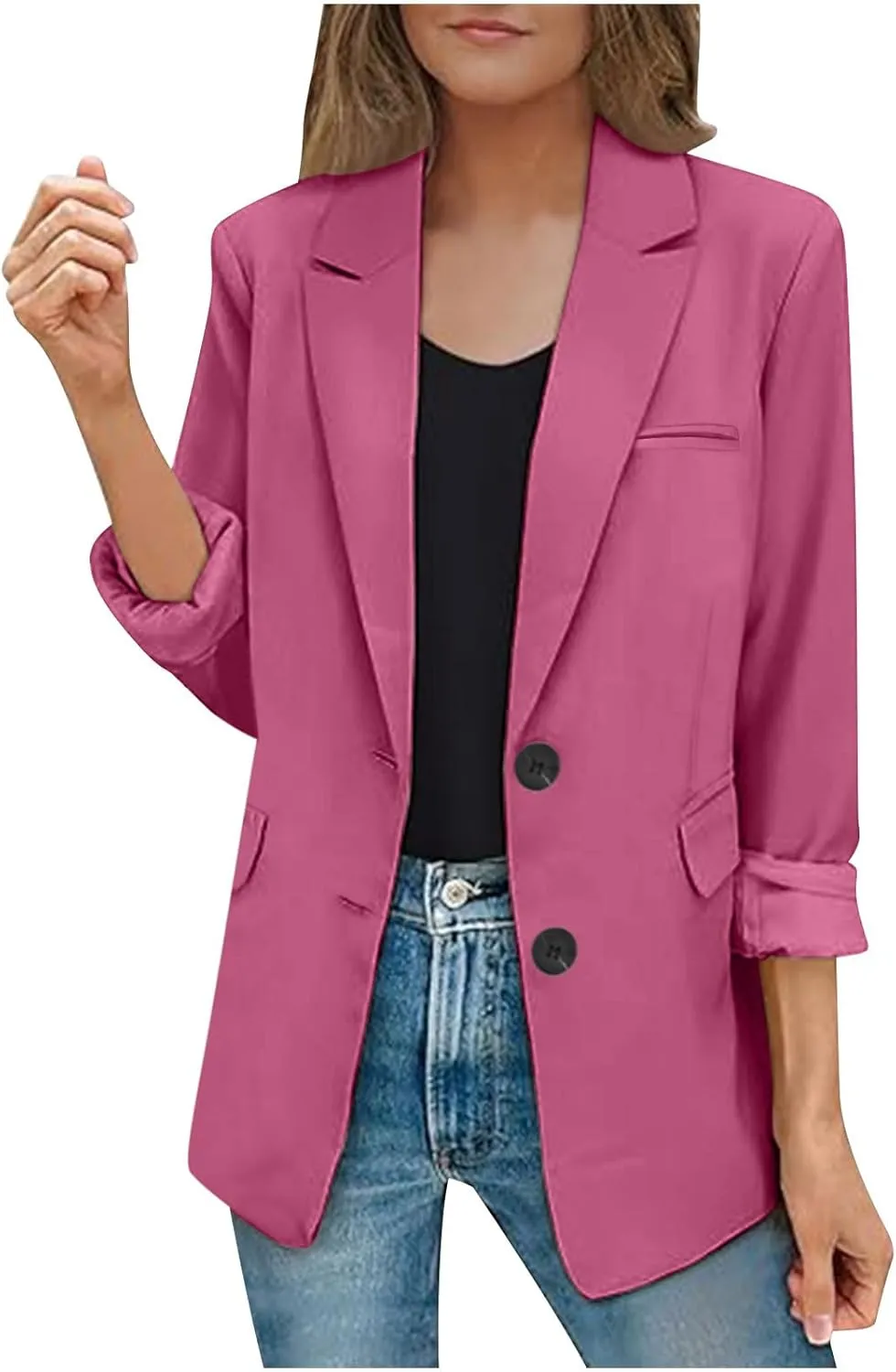 Women Business Casual Blazer with Lined,Professional Work Suit Jacket with PocketsLong Sleeve Button Open Front