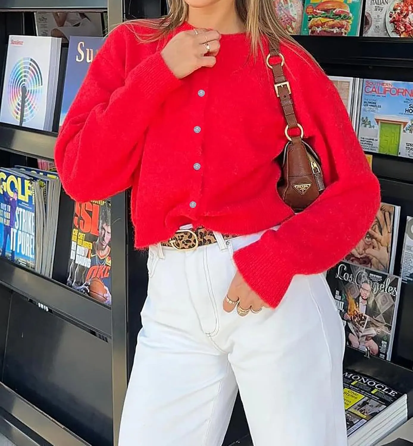 Women Casual Open Front Button Down Cropped Cardigan Sweaters Y2k Crewneck Long Sleeve Fall Knitwear Teen Clothes