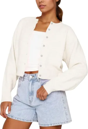 Women Casual Open Front Button Down Cropped Cardigan Sweaters Y2k Crewneck Long Sleeve Fall Knitwear Teen Clothes