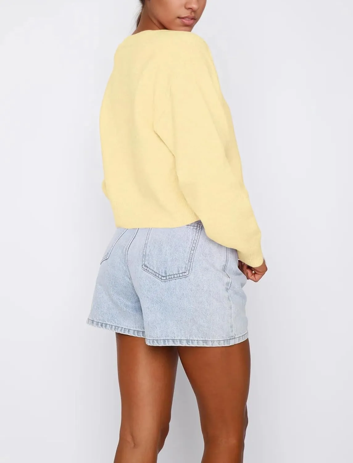 Women Casual Open Front Button Down Cropped Cardigan Sweaters Y2k Crewneck Long Sleeve Fall Knitwear Teen Clothes