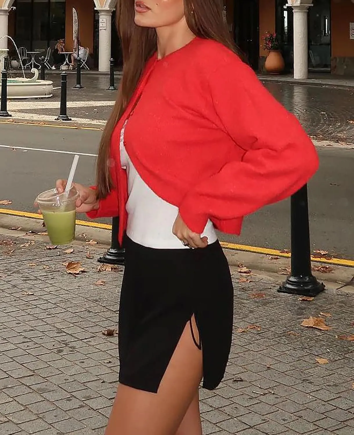 Women Casual Open Front Button Down Cropped Cardigan Sweaters Y2k Crewneck Long Sleeve Fall Knitwear Teen Clothes