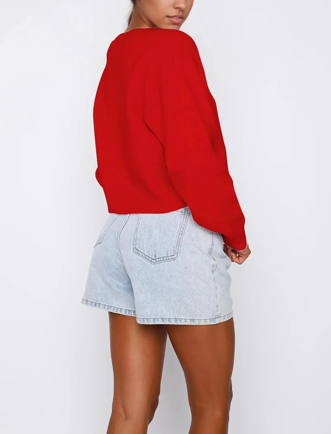 Women Casual Open Front Button Down Cropped Cardigan Sweaters Y2k Crewneck Long Sleeve Fall Knitwear Teen Clothes