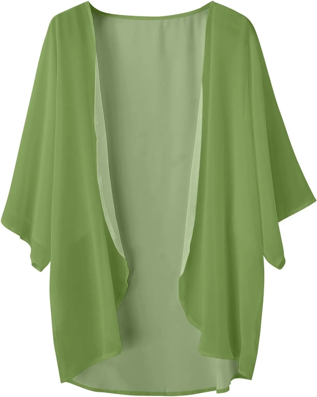Women Chiffon Kimono Cardigan Dressy 3/4 Puff Sleeve Summer Beach Cover Up Sheer Capes Open Front Casual Shrug Blouse Tops