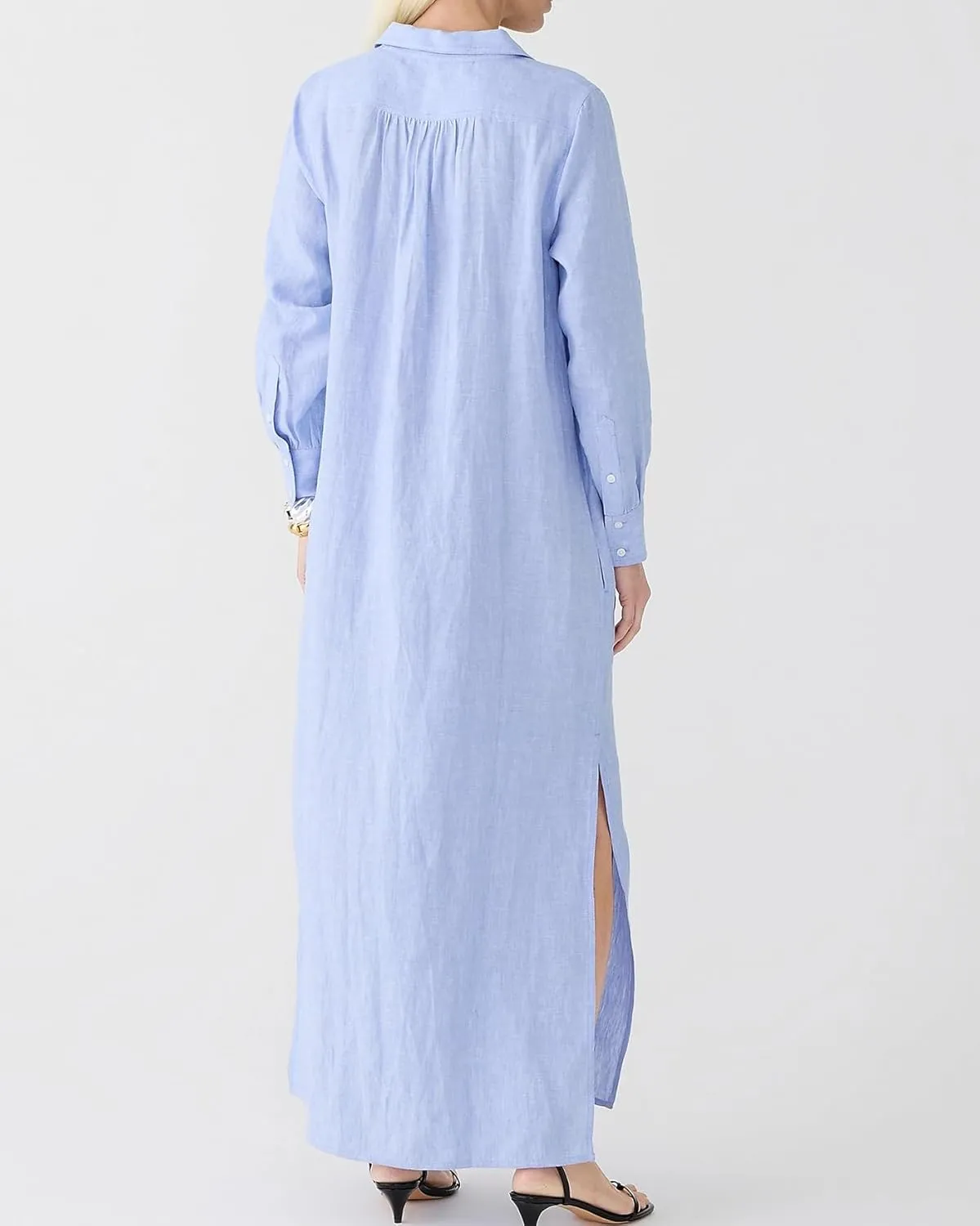 Women Cotton Linen Shirt Dress Casual Split Maxi Dresses Long Kimonos Cardigans Beach Cover Up Sundress