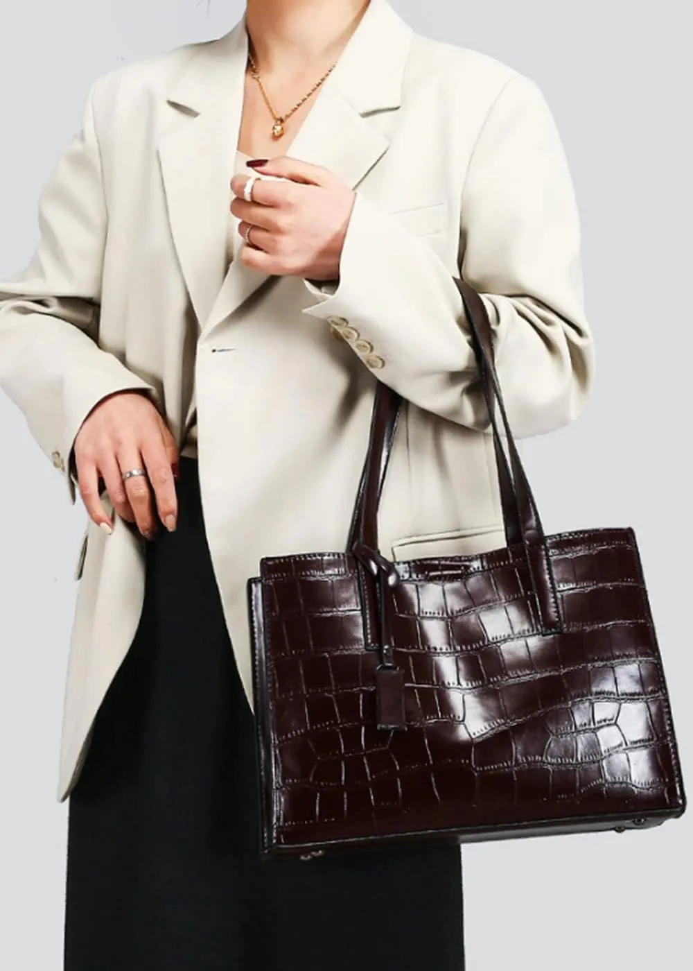Women Crocodile Pattern Handbag Vintage Shoulder Bag Satchel Purse