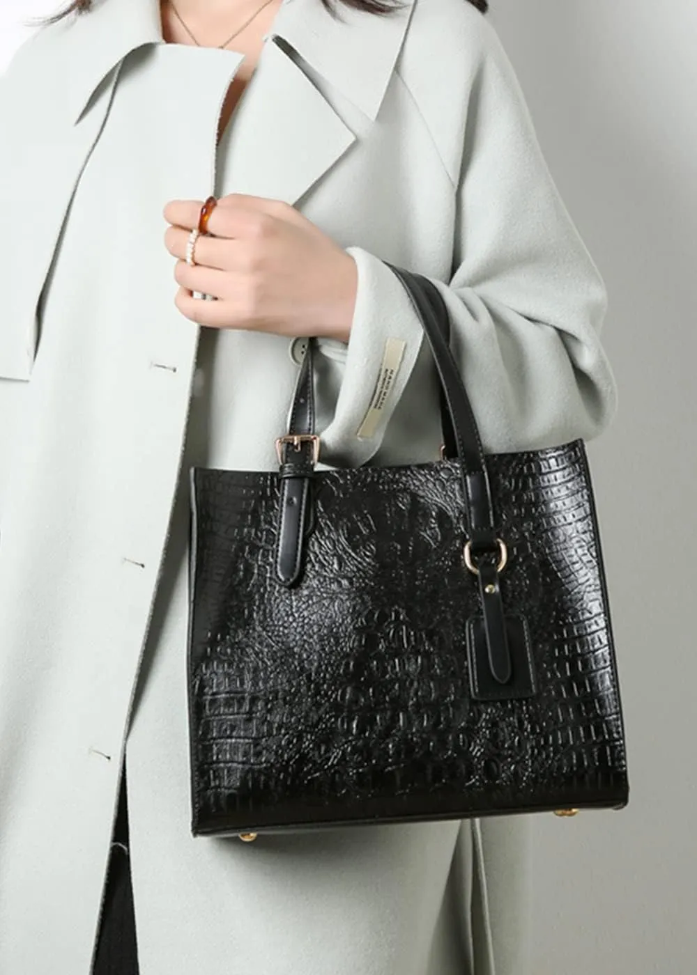 Women Crocodile Pattern Shoulder Bag Vintage Handbag Satchel Purse 3psc