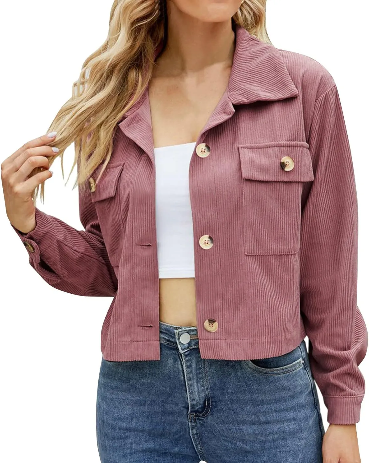 Women Double Breasted Corduroy Jacket Long Sleeve Work Office Casual Boyfriend Blazer Suit Coat for Women