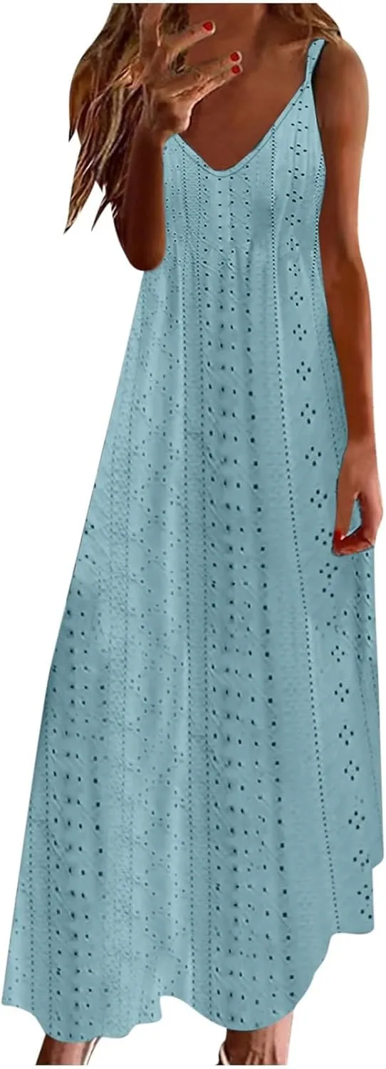 Women Floral Spaghetti Strap Sundress Casual Summer Long Maxi Dress Vneck Sexy Boho Dresses Trendy Beach Clothes Maxi Dresses