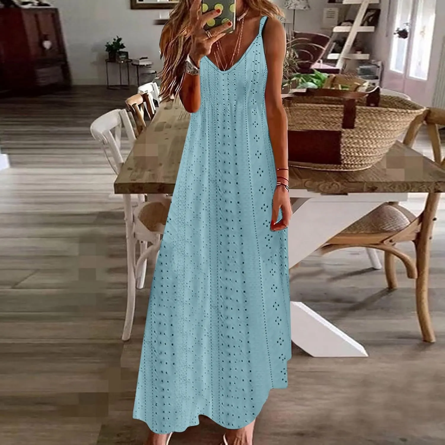 Women Floral Spaghetti Strap Sundress Casual Summer Long Maxi Dress Vneck Sexy Boho Dresses Trendy Beach Clothes Maxi Dresses