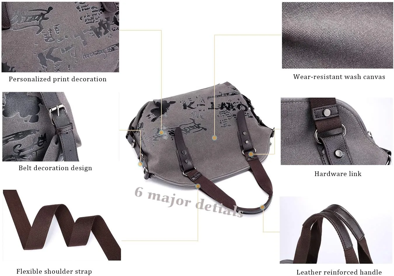 Women Handbag Casual Vintage Hobo Canvas Daily Purse Shoulder Tote Shopper Bag