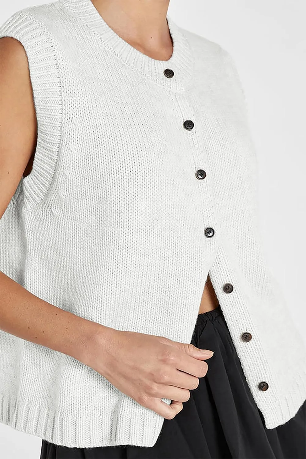 Women Knit Sweater Vest Shirts Open Front Button Down Knitwear Crewneck Sleeveless Cardigan Tank Casual Summer