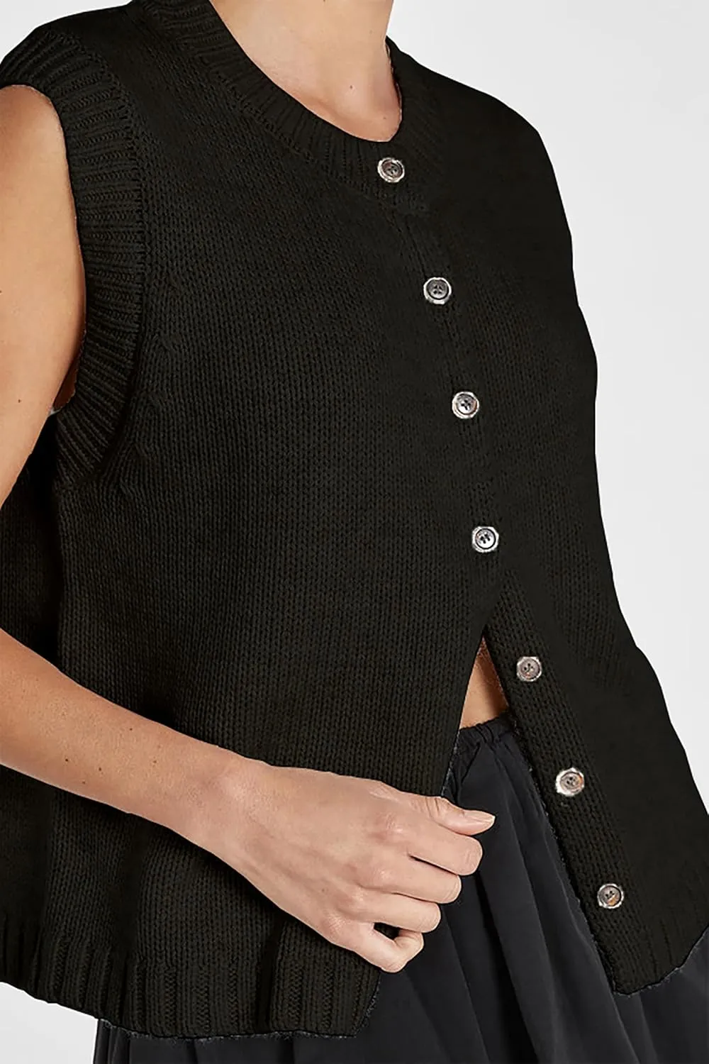 Women Knit Sweater Vest Shirts Open Front Button Down Knitwear Crewneck Sleeveless Cardigan Tank Casual Summer