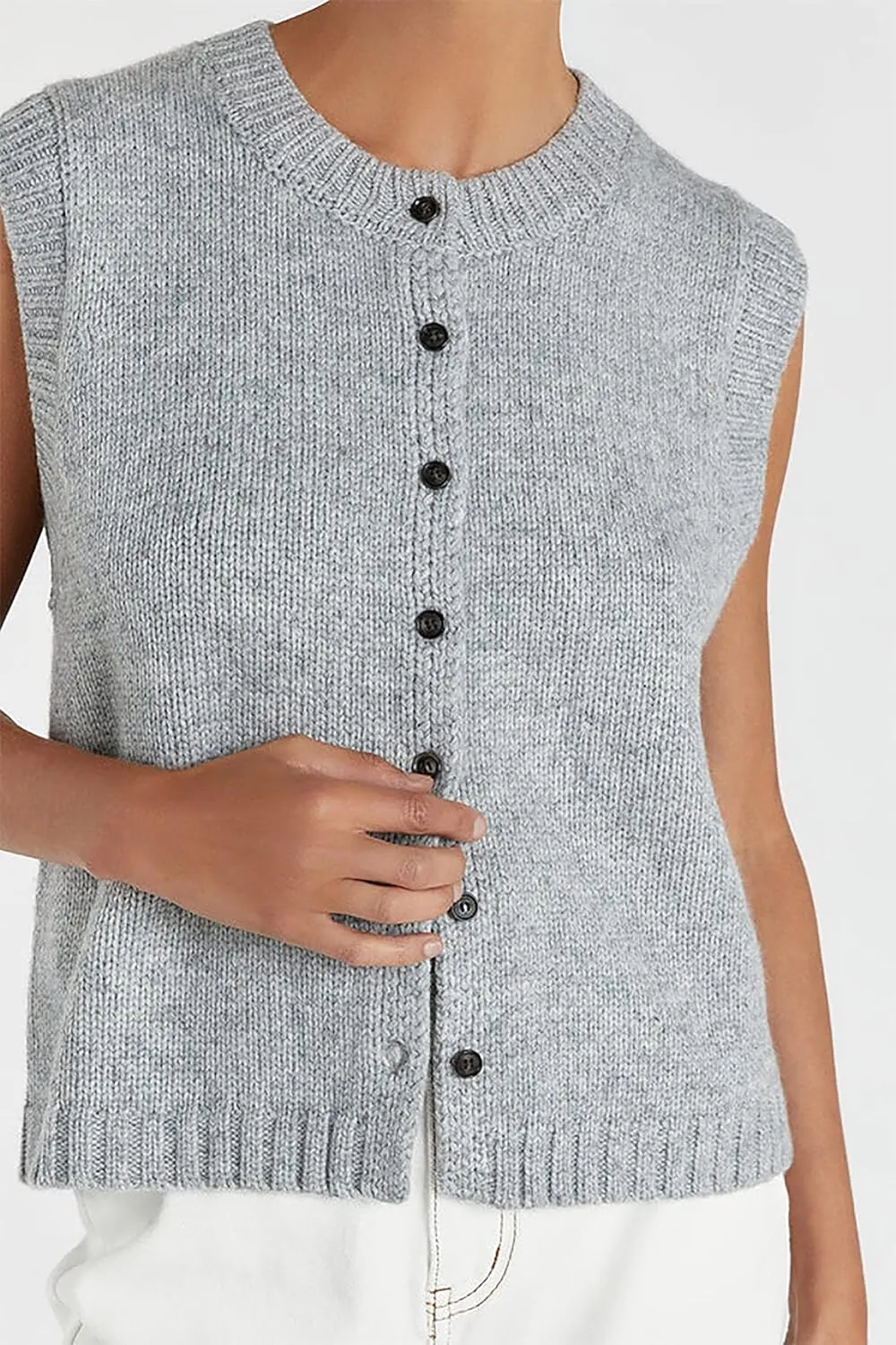 Women Knit Sweater Vest Shirts Open Front Button Down Knitwear Crewneck Sleeveless Cardigan Tank Casual Summer