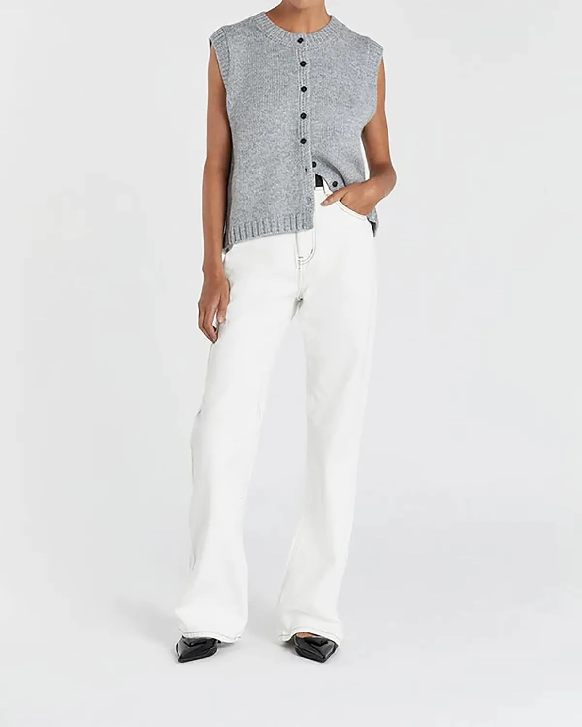 Women Knit Sweater Vest Shirts Open Front Button Down Knitwear Crewneck Sleeveless Cardigan Tank Casual Summer