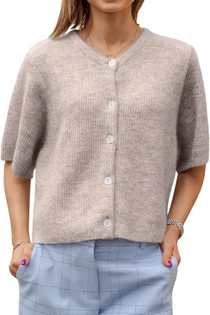 Women Knitted Cropped Cardigan Sweater Short Sleeve Button Down Y2k Top