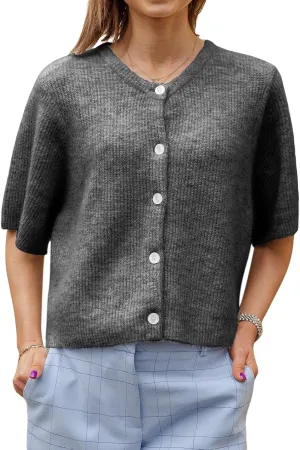 Women Knitted Cropped Cardigan Sweater Short Sleeve Button Down Y2k Top