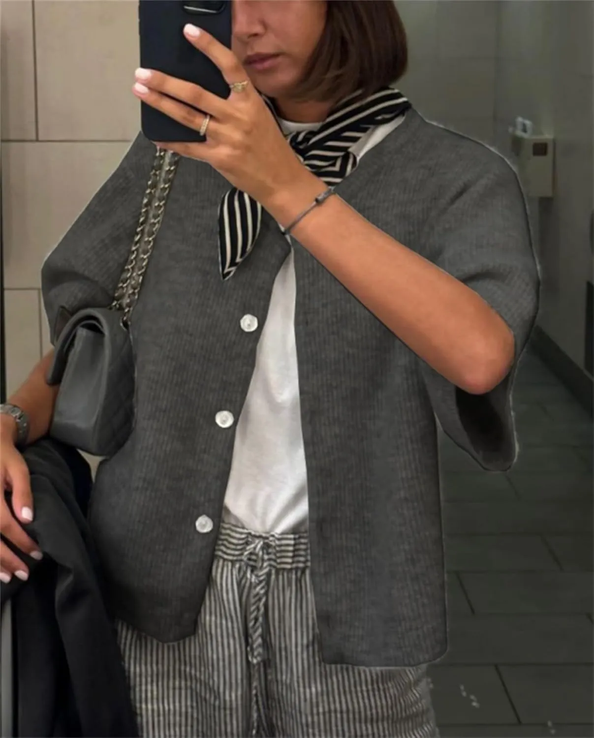 Women Knitted Cropped Cardigan Sweater Short Sleeve Button Down Y2k Top