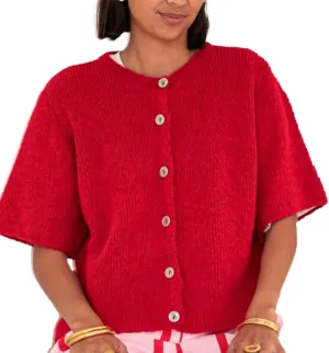 Women Knitted Cropped Cardigan Sweater Short Sleeve Button Down Y2k Top