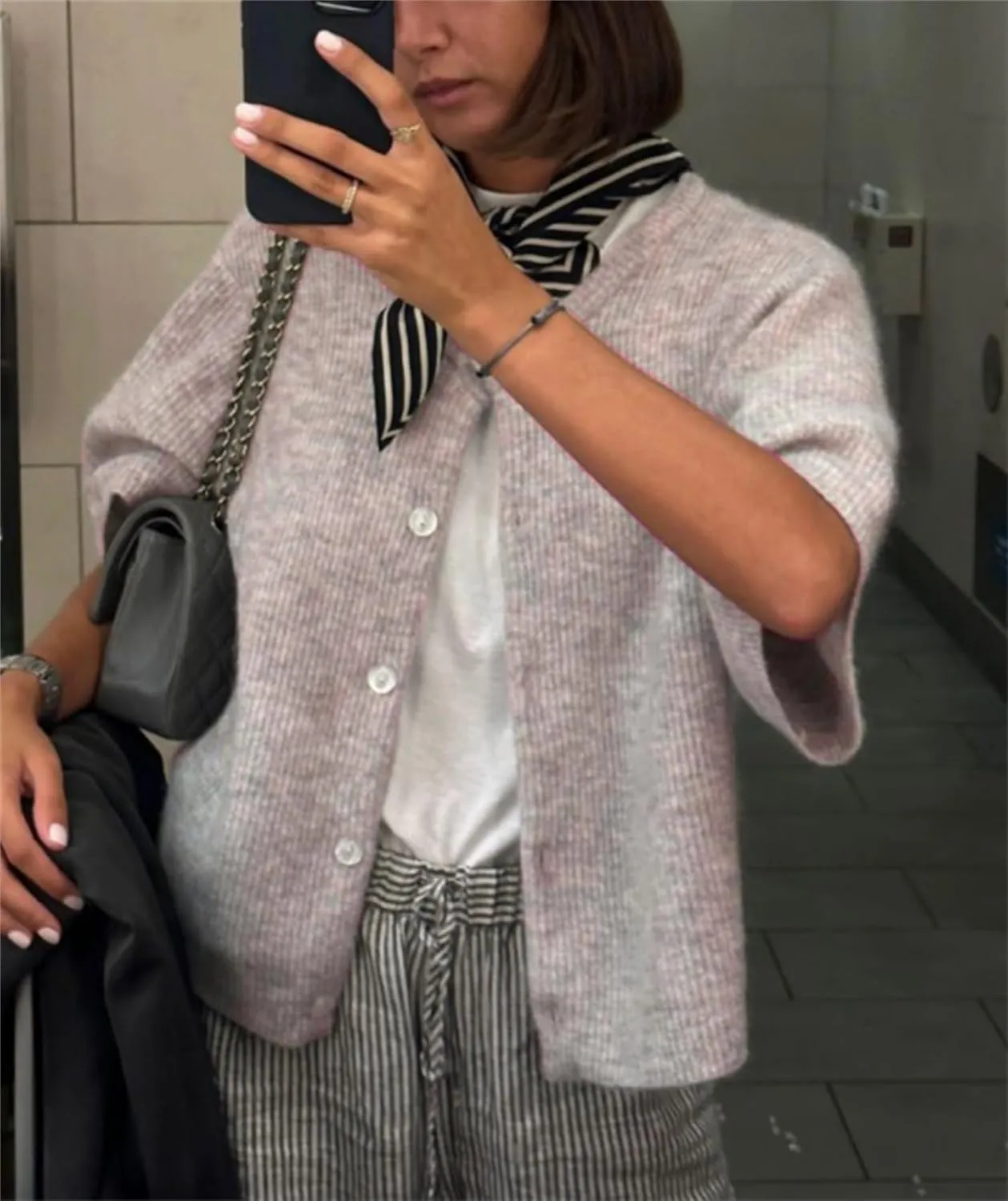 Women Knitted Cropped Cardigan Sweater Short Sleeve Button Down Y2k Top
