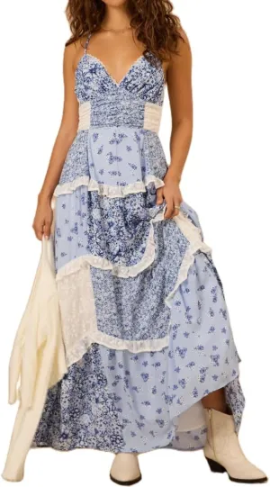 Women Long Floral Patchwork Dress,Lace Boho Strap Tie Shoulder Beach Summer Dresses Sleeveless Tiered Ruffle Midi Sun Dress