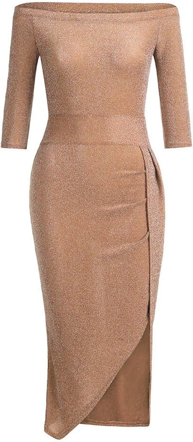 Women One Shoulder Cocktail Dresses Sexy Sleeveless Bodycon Wrap Ruffle Split Formal Long Dress Maxi Party Dress