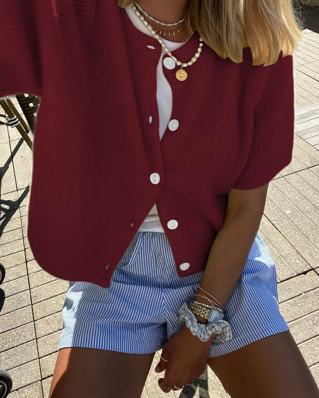 Women Short Sleeve Button Down Cropped Cardigan Sweater T-Shirts Y2k Girls Knit Pullover Crop Tops Fall Clothes