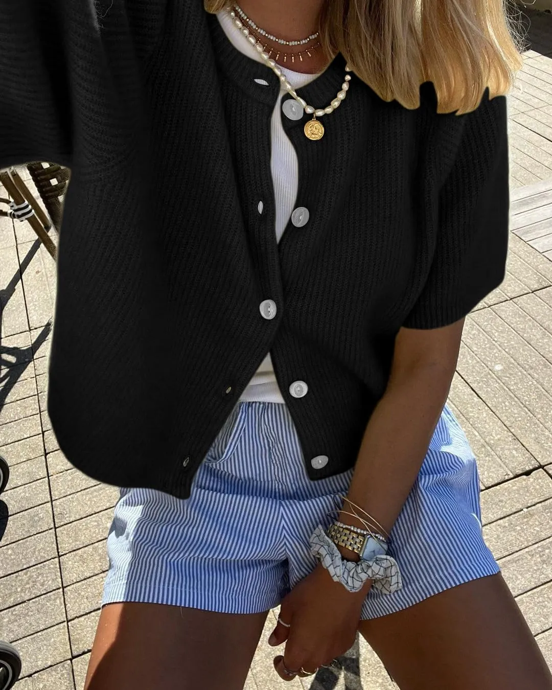 Women Short Sleeve Button Down Cropped Cardigan Sweater T-Shirts Y2k Girls Knit Pullover Crop Tops Fall Clothes