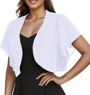 Women Short Sleeve Shrug Cropped Bolero Open Front Cardigan Soft Chiffon Shrug Cardigan for Evening Dress