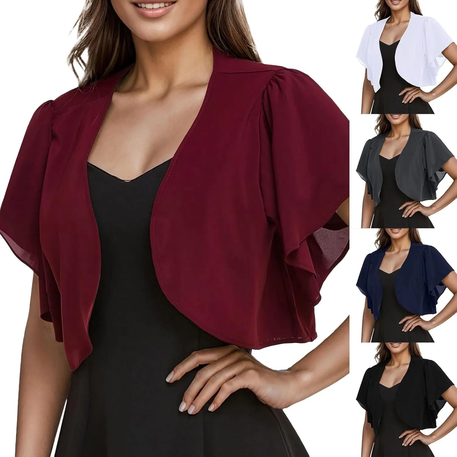 Women Short Sleeve Shrug Cropped Bolero Open Front Cardigan Soft Chiffon Shrug Cardigan for Evening Dress