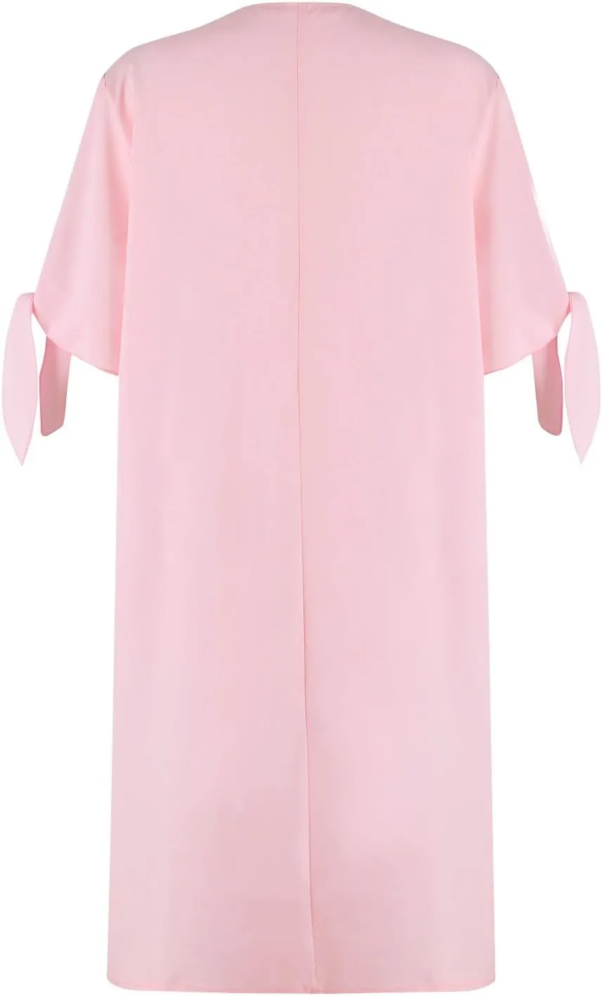 Women Summer Dresses Short Sleeve Flowy Dresses Casual Loose Swing Midi Dress Lace V Neck Comfy Beach Sundress