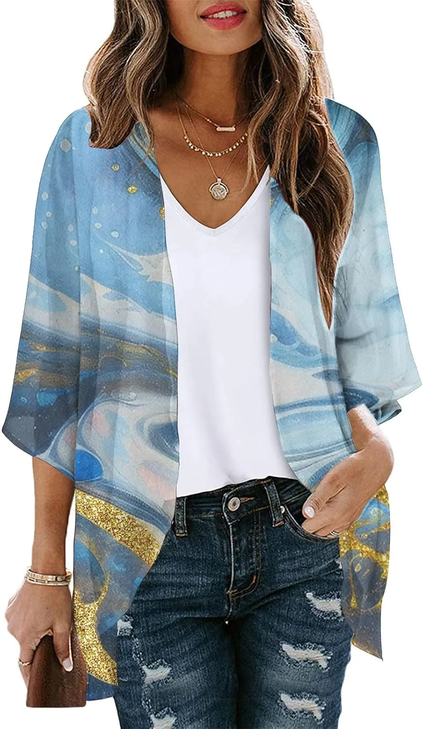 Women Summer Kimono Cardigan Short Sleeve Lightweight Cover Up Open Front Tops for Women Trendy Outfits