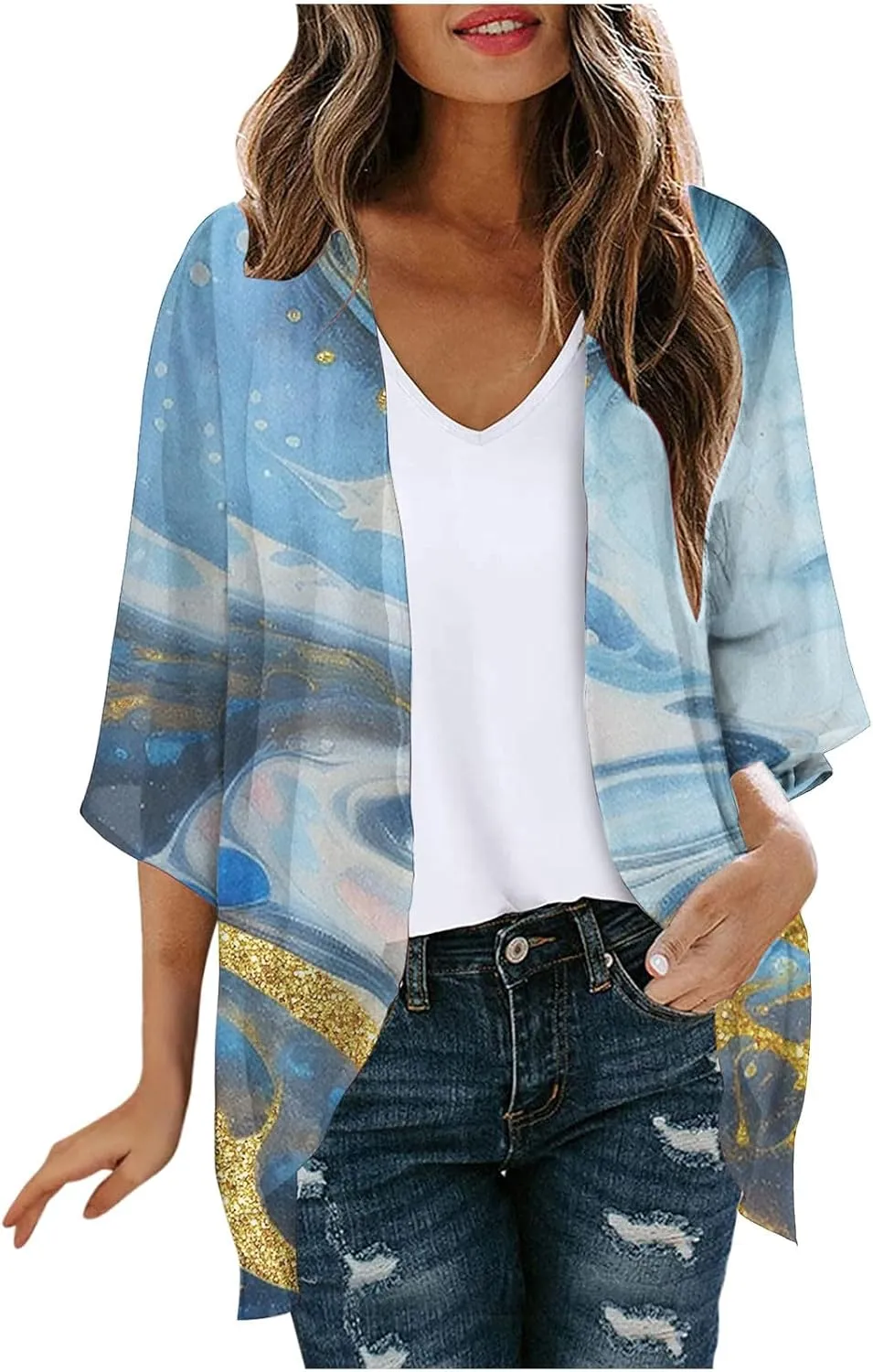 Women Summer Kimono Cardigan Short Sleeve Lightweight Cover Up Open Front Tops for Women Trendy Outfits