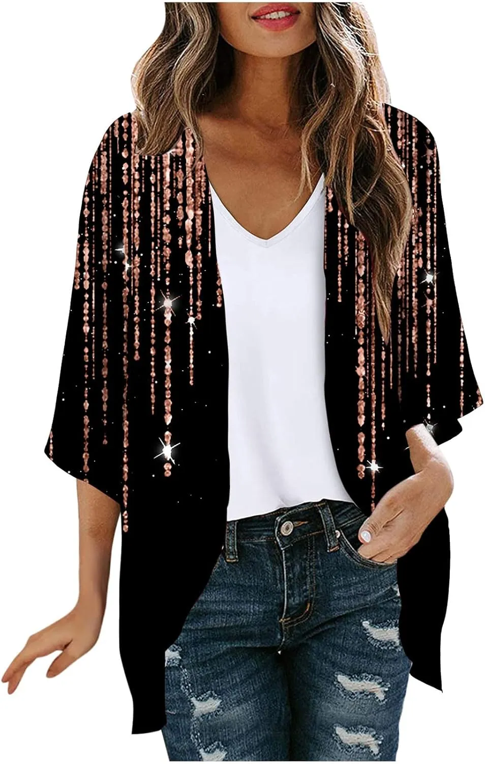Women Summer Kimono Cardigan Short Sleeve Lightweight Cover Up Open Front Tops for Women Trendy Outfits