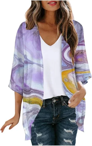 Women Summer Kimono Cardigan Short Sleeve Lightweight Cover Up Open Front Tops for Women Trendy Outfits