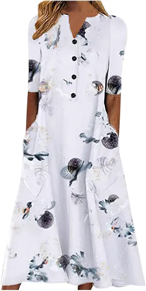 Women Sun Dresses Vneck Dresses Sun Dresses for Women Short Sleeve Maxi Long Beach Festival Hawaiian Sun Dresses