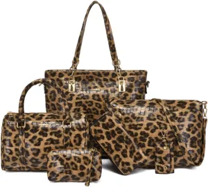 Women Tote Bag Crocodile Pattern Shoulder Bag Handbag Satchel Purse 6psc