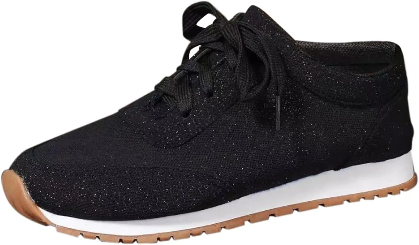 Women Walking Sneaker Tennis Lightweight Gym Workout Breathable Trainer Comfortable Non Slip Solid Color Shoes (Black, 8.5)