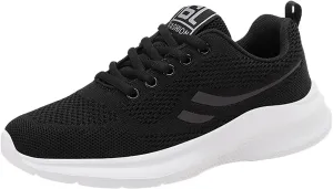 Women Walking Sneaker Tennis Lightweight Gym Workout Breathable Trainer Comfortable Non Slip Solid Color Shoes (Black, 9)