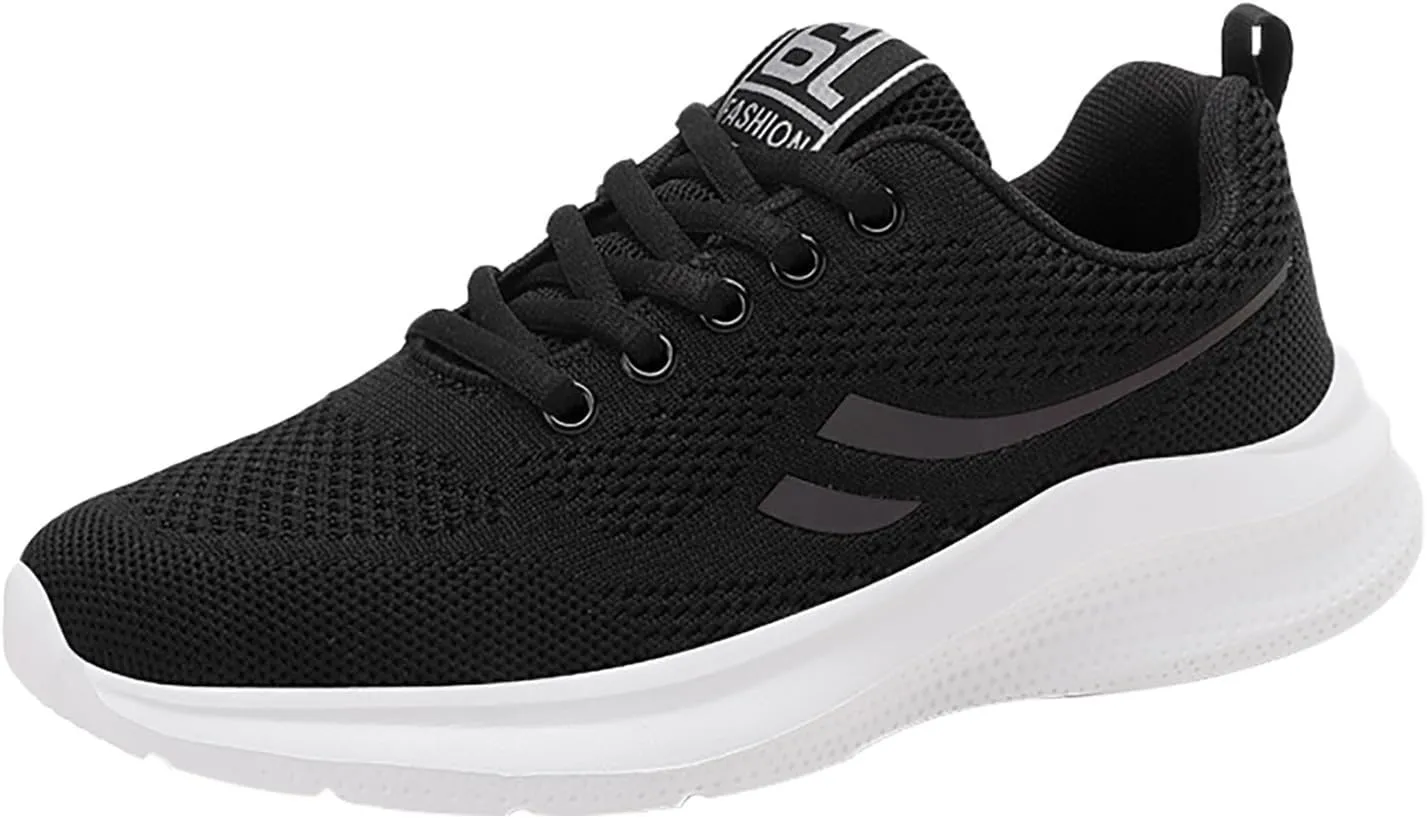 Women Walking Sneaker Tennis Lightweight Gym Workout Breathable Trainer Comfortable Non Slip Solid Color Shoes (Black, 9)