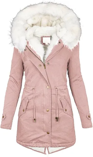Women Winter Coats Long Hooded Fleece Lined Parka Jackets Thick Warm Cotton Jacket Coat Puffer Jacket Windproof Ski Down Coat