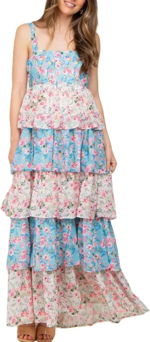 Women Y2k Floral Smocked Maxi Dress Bow Tie Shoulder Tiered Ruffle Midi Sun Dress Boho Casual Beach Long Dresses