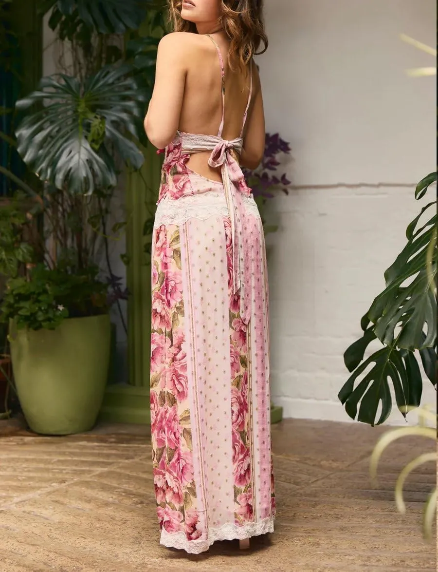 Women Y2k Floral Smocked Maxi Dress Bow Tie Shoulder Tiered Ruffle Midi Sun Dress Boho Casual Beach Long Dresses